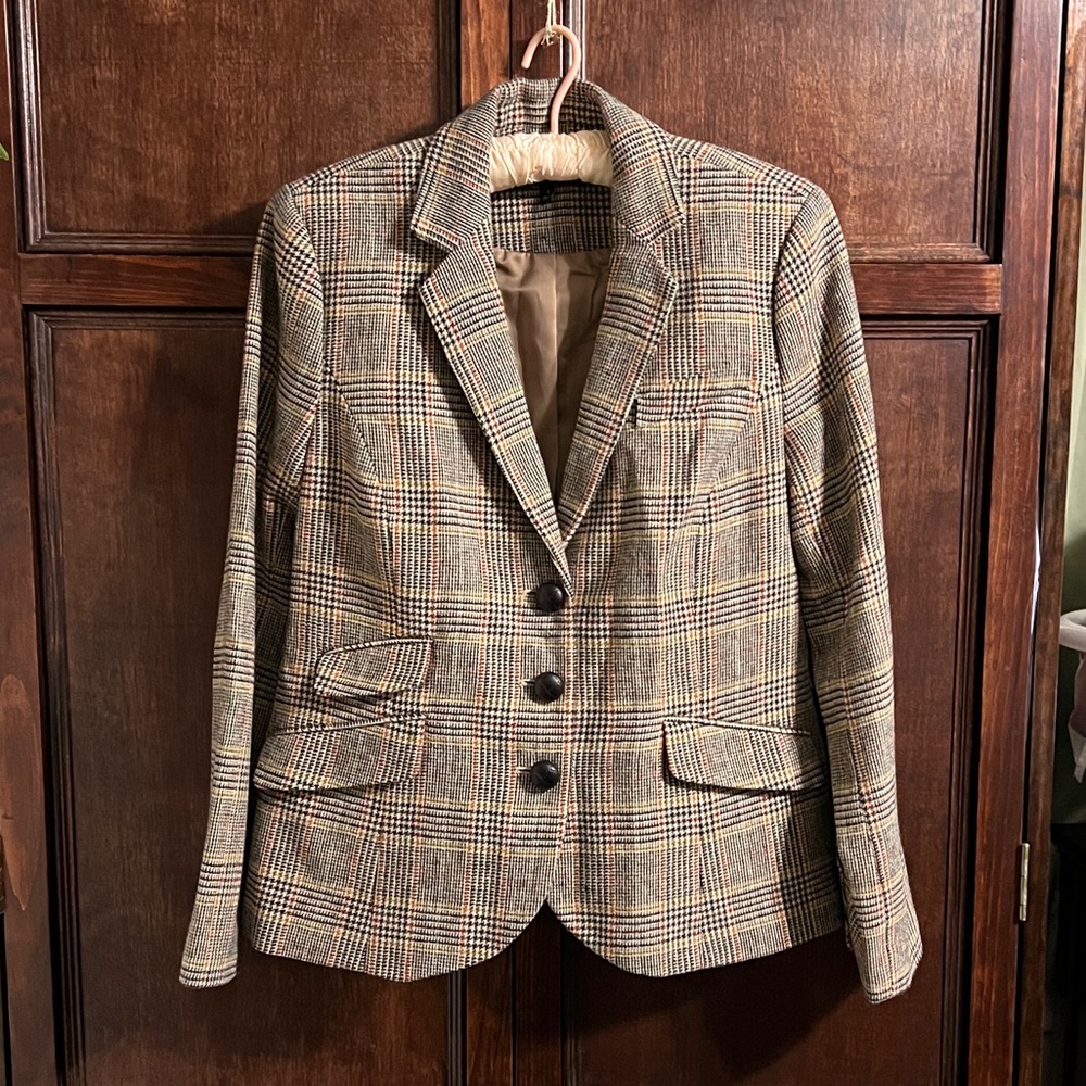Talbots Plaid Wool Blend Blazer in Brown and Tan